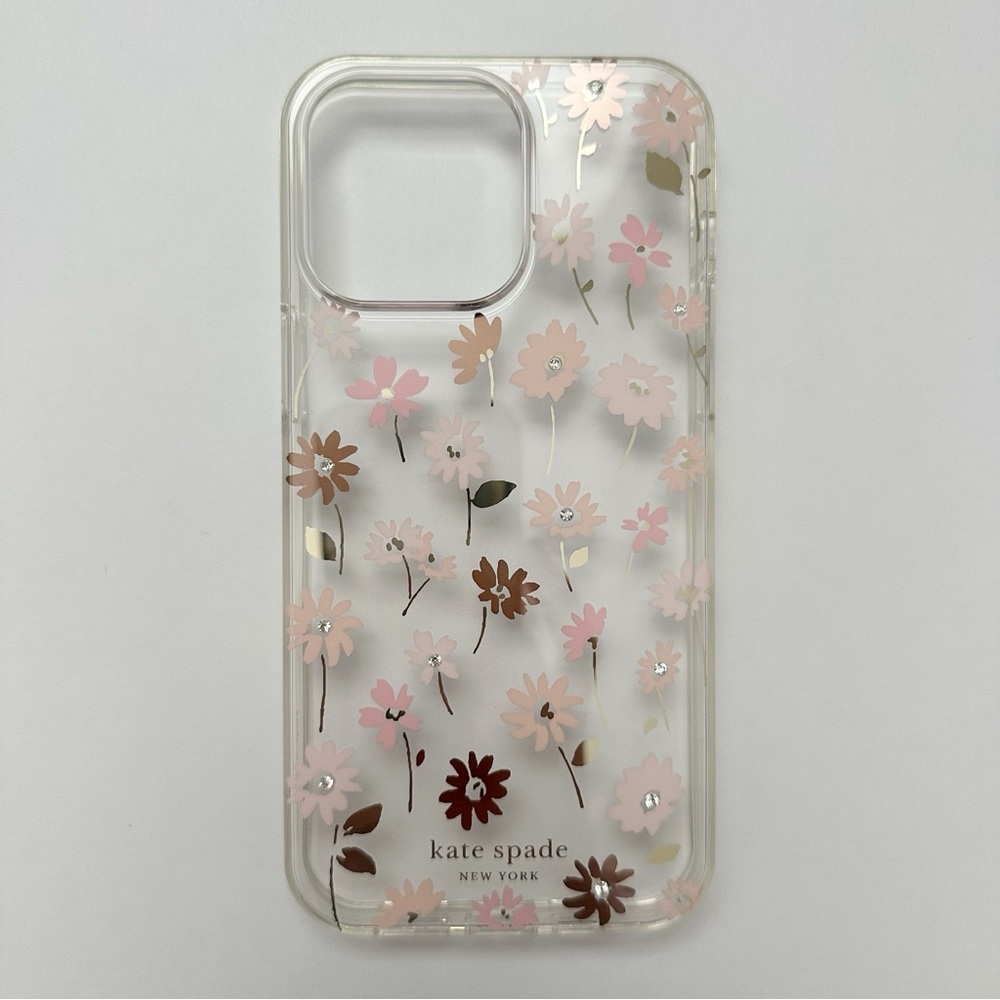 Kate Spade iPhone 14 pro max pink floral case with rhinestones